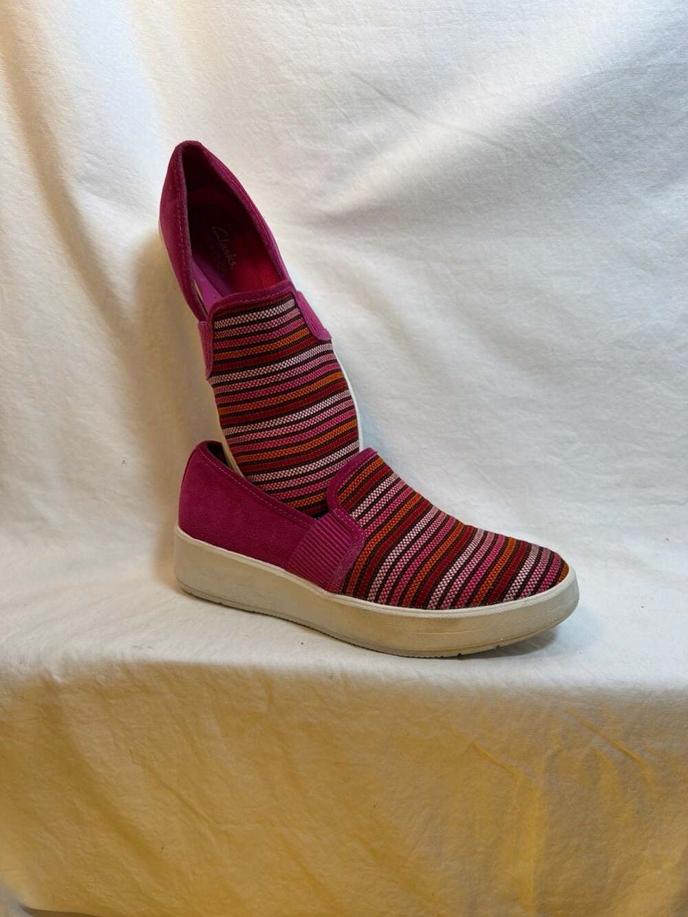 Clarks Collection Step Glow Slip Pink Multi Stripe Slip-On Sneakers